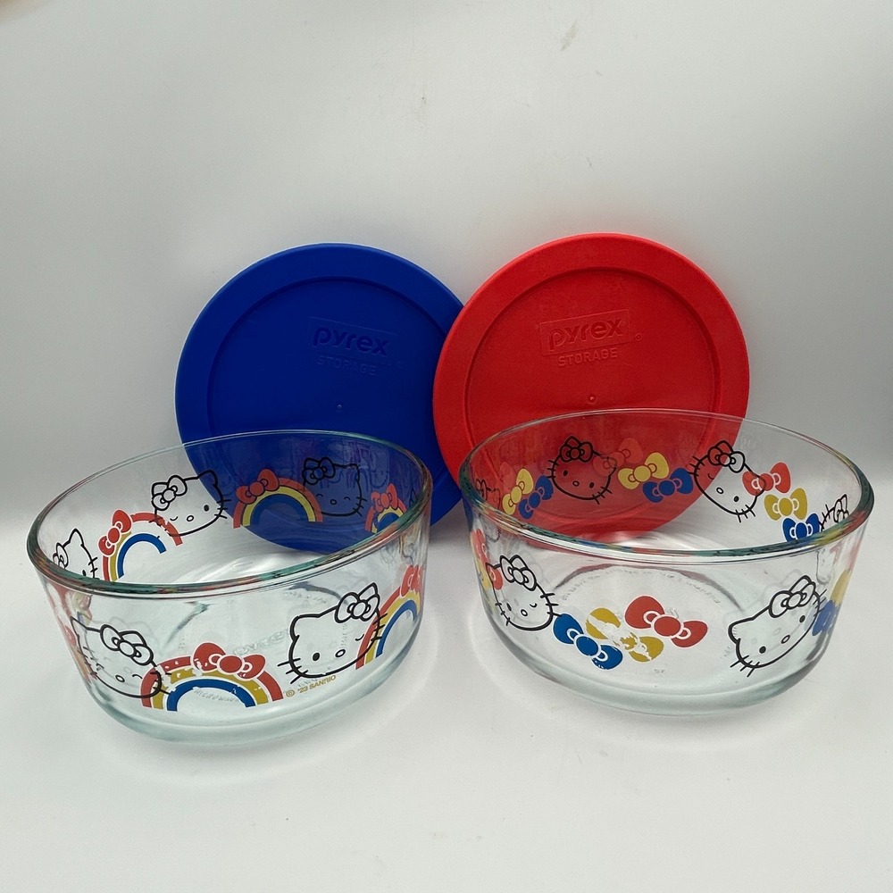 Pyrex Hello Kitty Sanrio Decorated Glass Food Storage Container 4 Piece Set Bowl